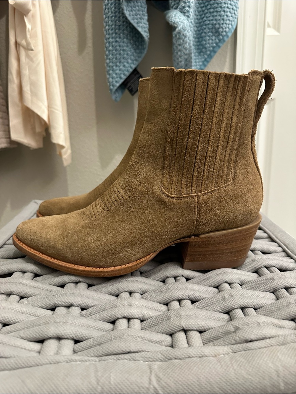 Tecovas Taylor Suede Booties in Latte - Picture 9 of 15